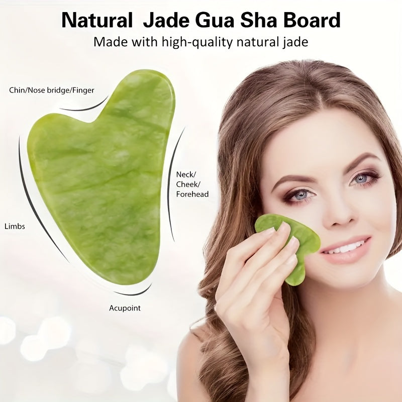 Masajeador de piedra natural para rostro, ojos, cuello y frente: juego de 3 rodillos de jade y Gua Sha | Antienvejecimiento y drenaje linfático | Cuidado de la piel ayurvédico