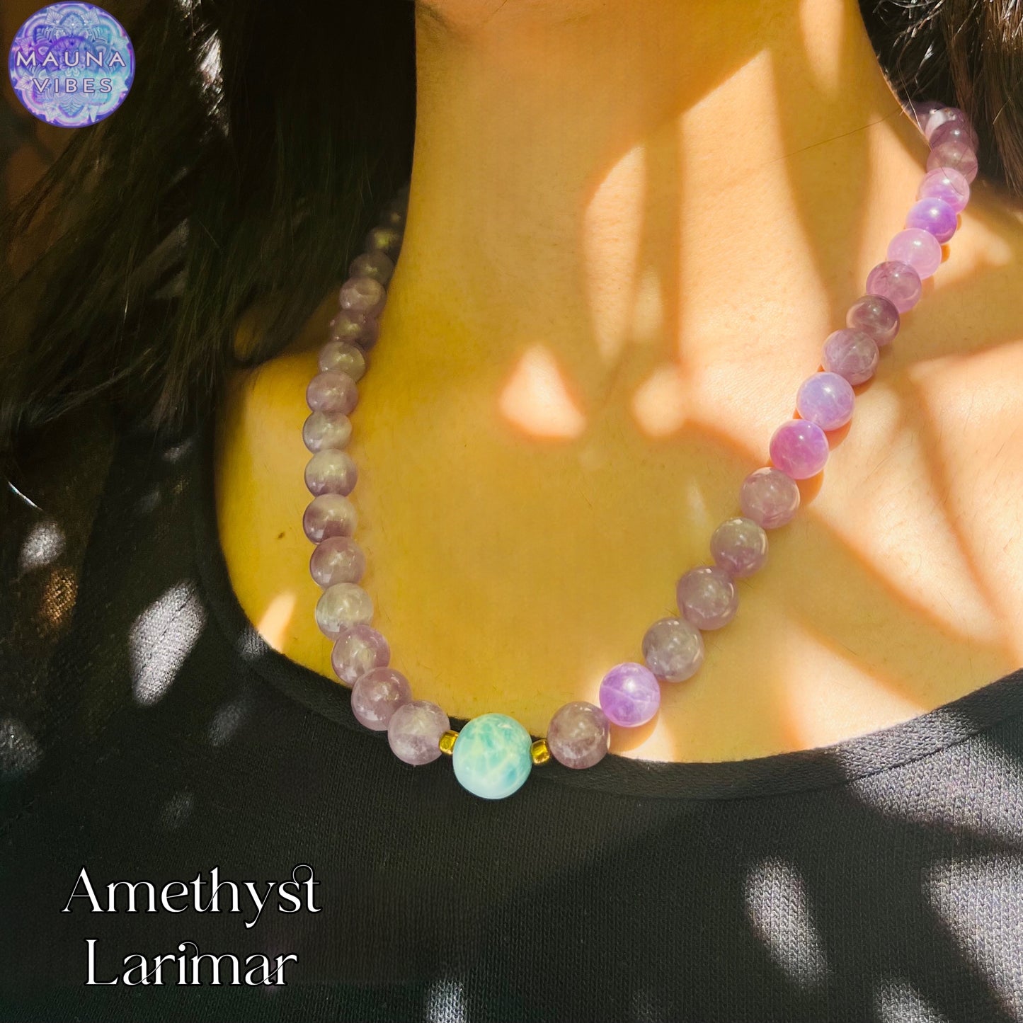 Exclusivo conjunto de collar, pendientes y pulsera de larimar y amatista | Joyería de piedra natural para mujeres que buscan la paz interior y el bienestar espiritual.