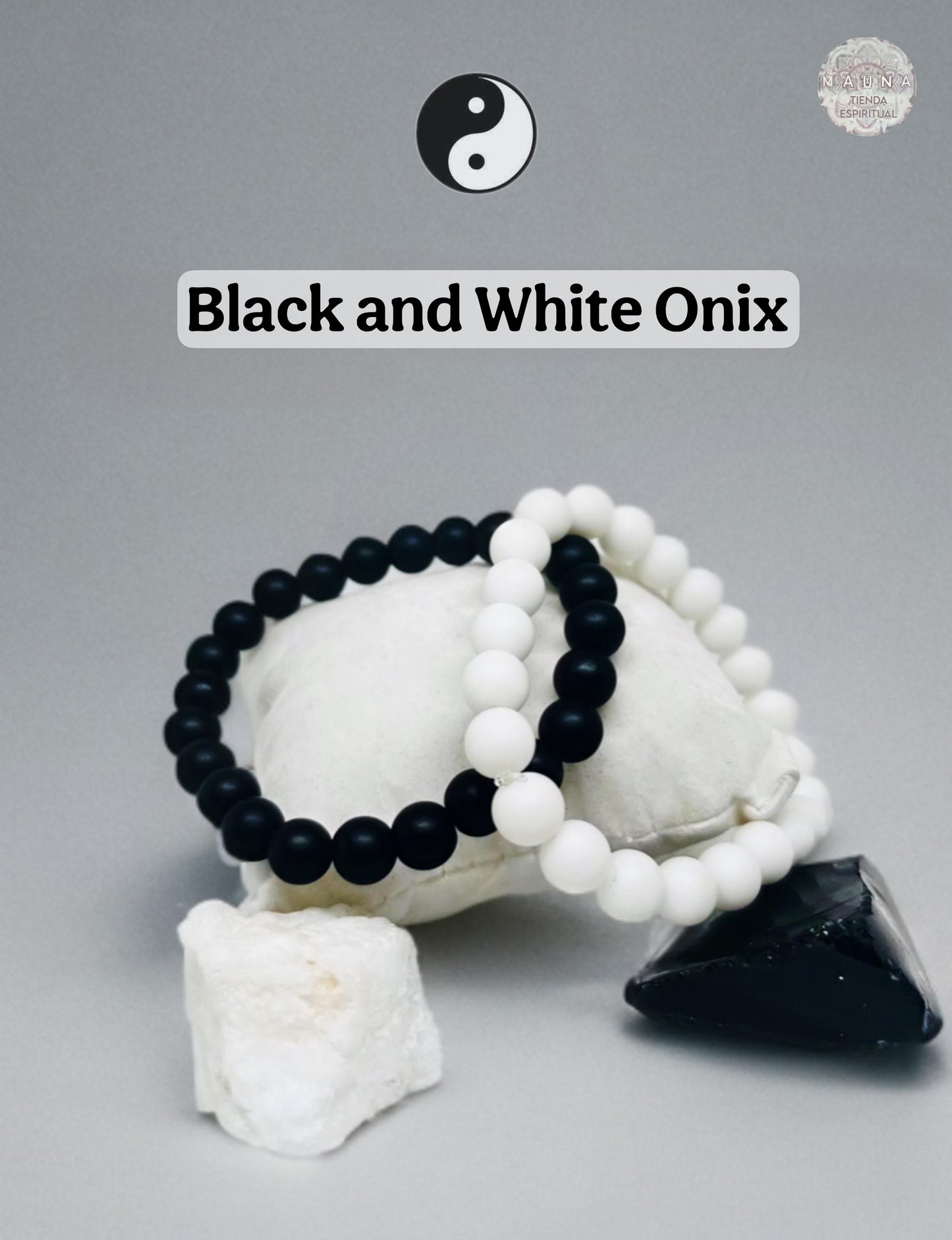 Conjunto de pulseras de ónix blanco y negro: joyería unisex que combina equilibrio yin y yang, protección y armonía.