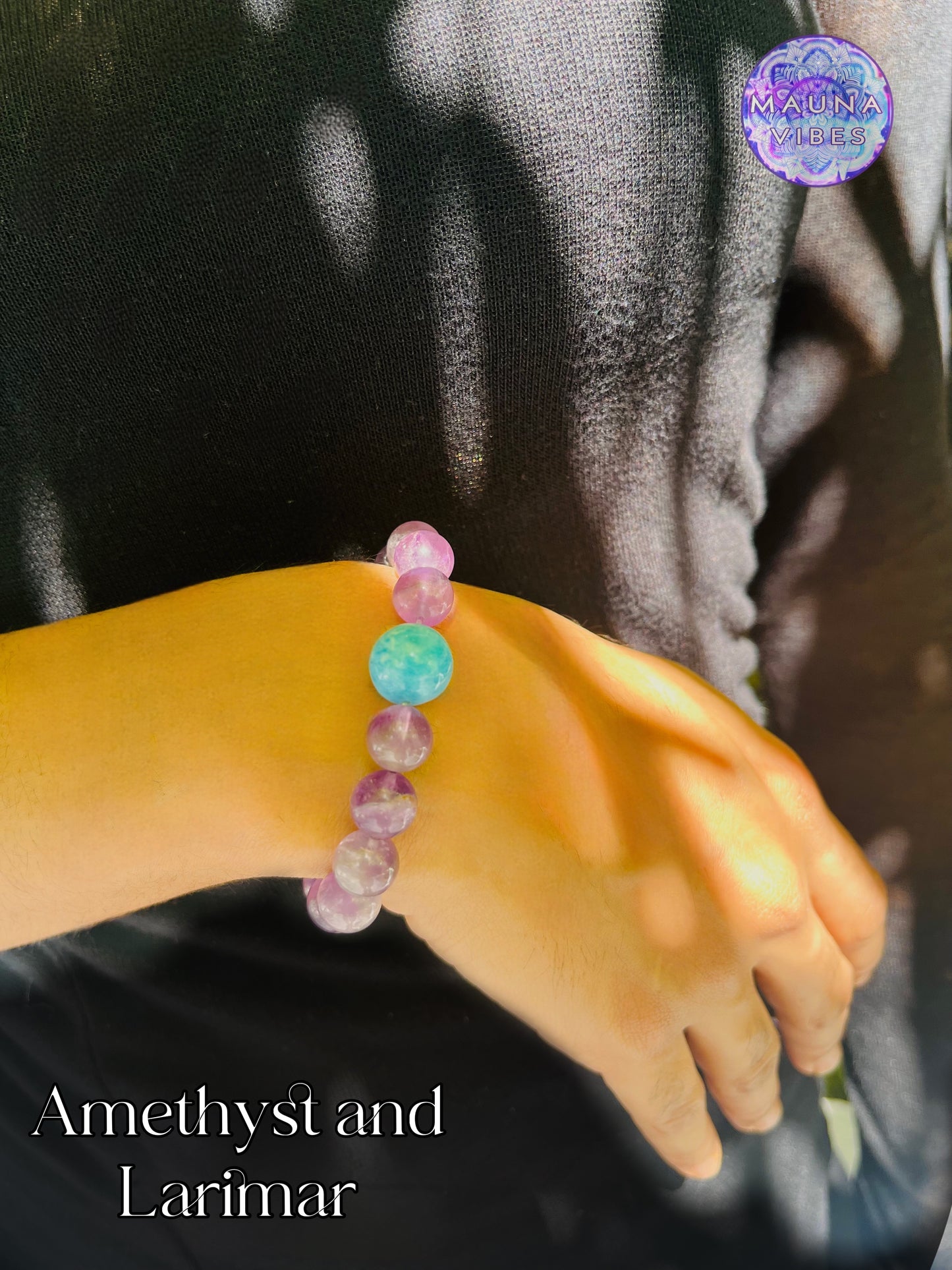 Exclusivo conjunto de collar, pendientes y pulsera de larimar y amatista | Joyería de piedra natural para mujeres que buscan la paz interior y el bienestar espiritual.
