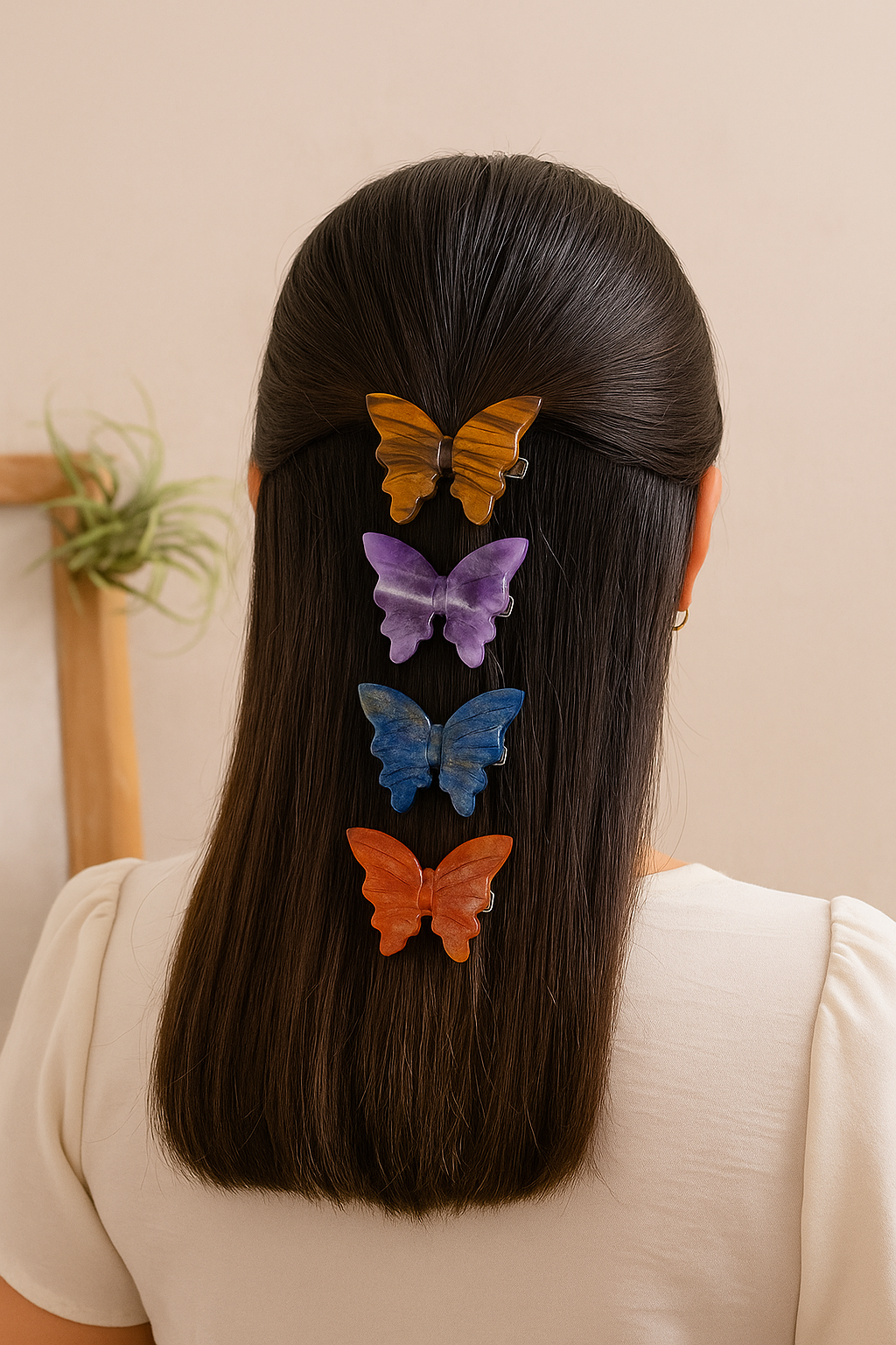 Crystal Gemstone Butterfly Hair Clip – Carved Natural Stones for Elegant Women’s Hairstyles