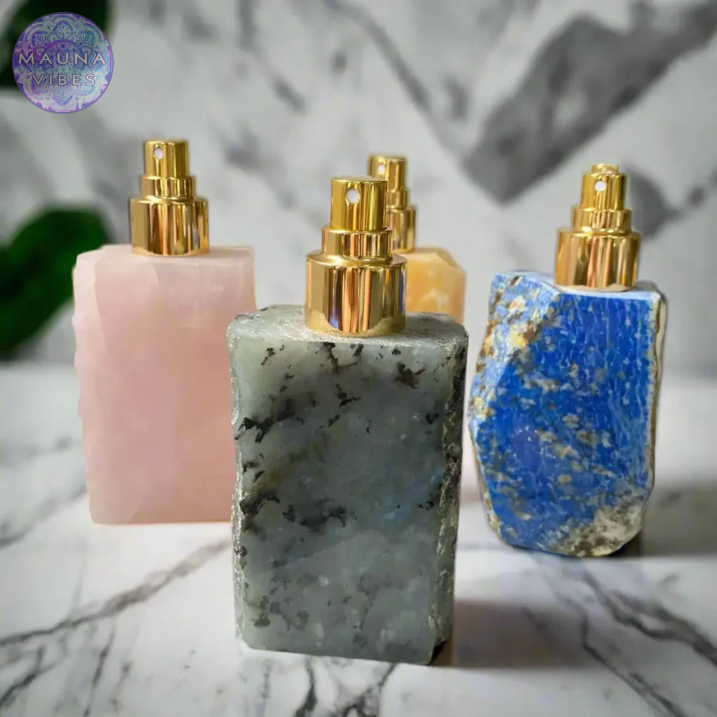 Botellas pulverizadoras de piedras preciosas de cristal natural: dispensadores artesanales de cristal natural para aceites esenciales, tónicos y productos para el cuidado de la piel (10 ml y 30 ml)