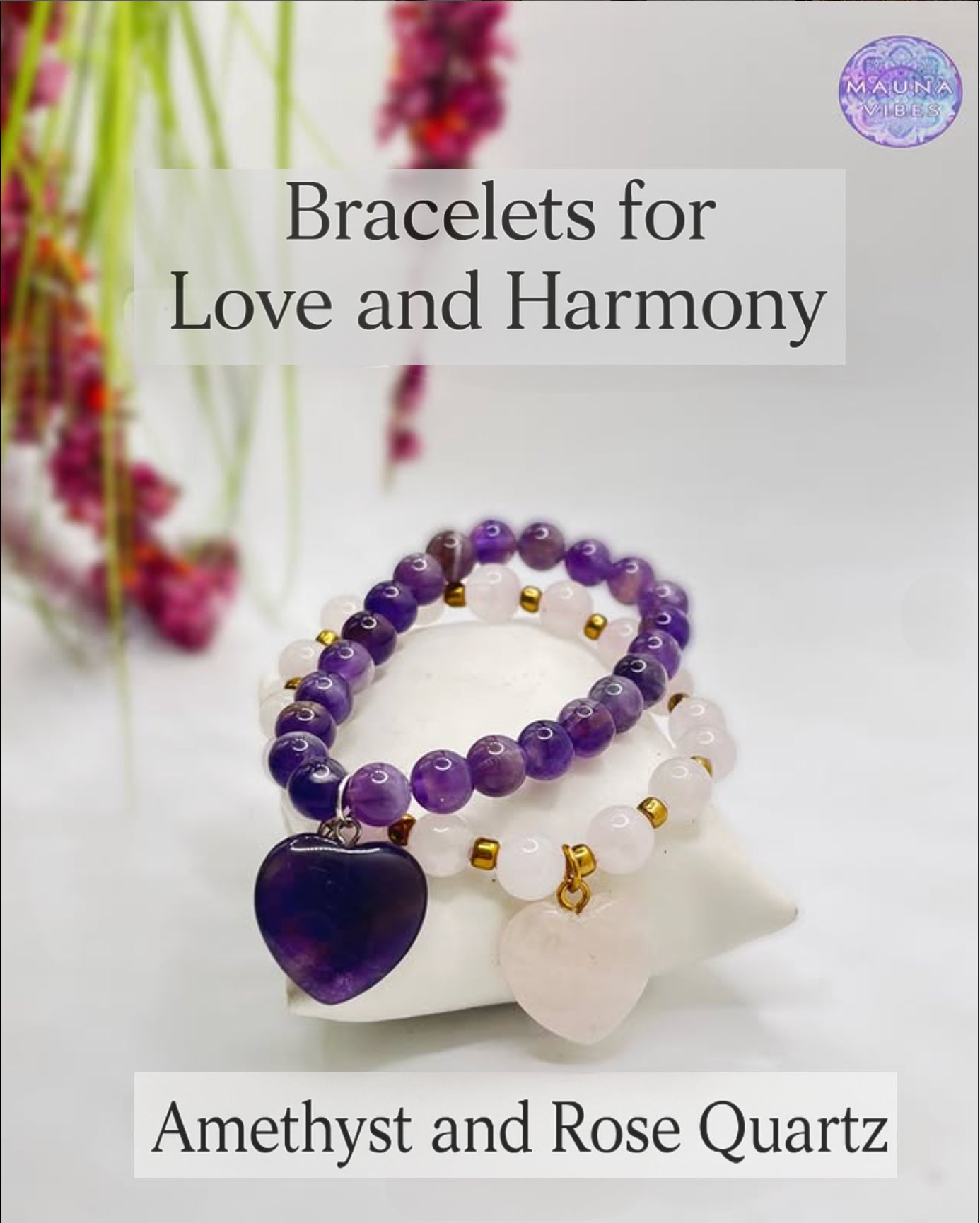 Love Attraction Bracelets for Love, Healing, and Self-Love Rose Quartz, Amethyst, Strawberry Quartz, Larimar, Rhodonite, Obsidian.