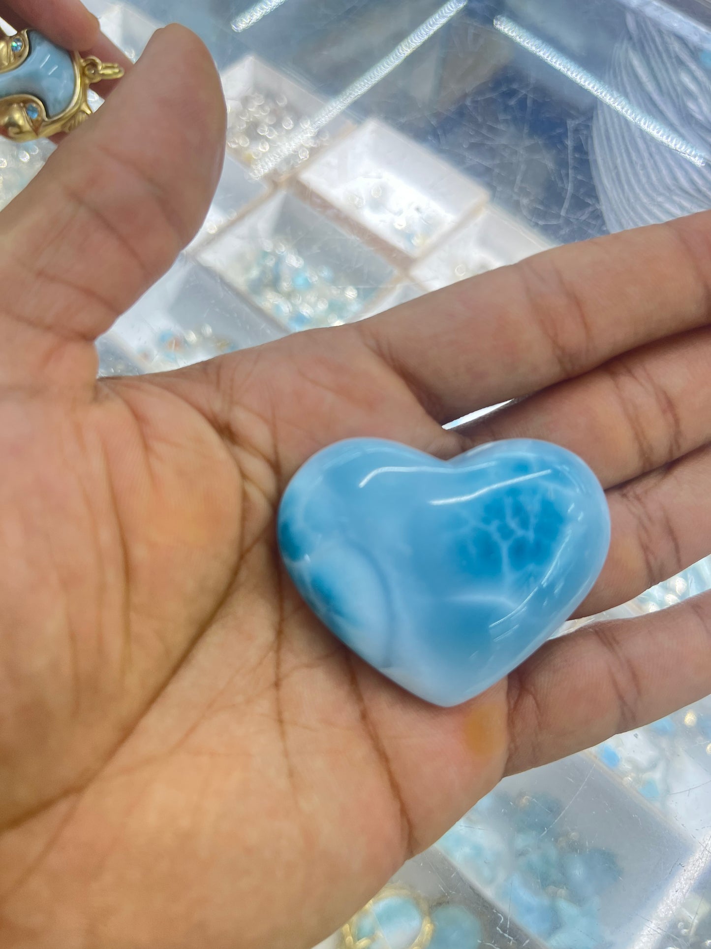 Big Larimar Heart Cabochon: Dominican Blue Crystal for Jewelry Making or Collection