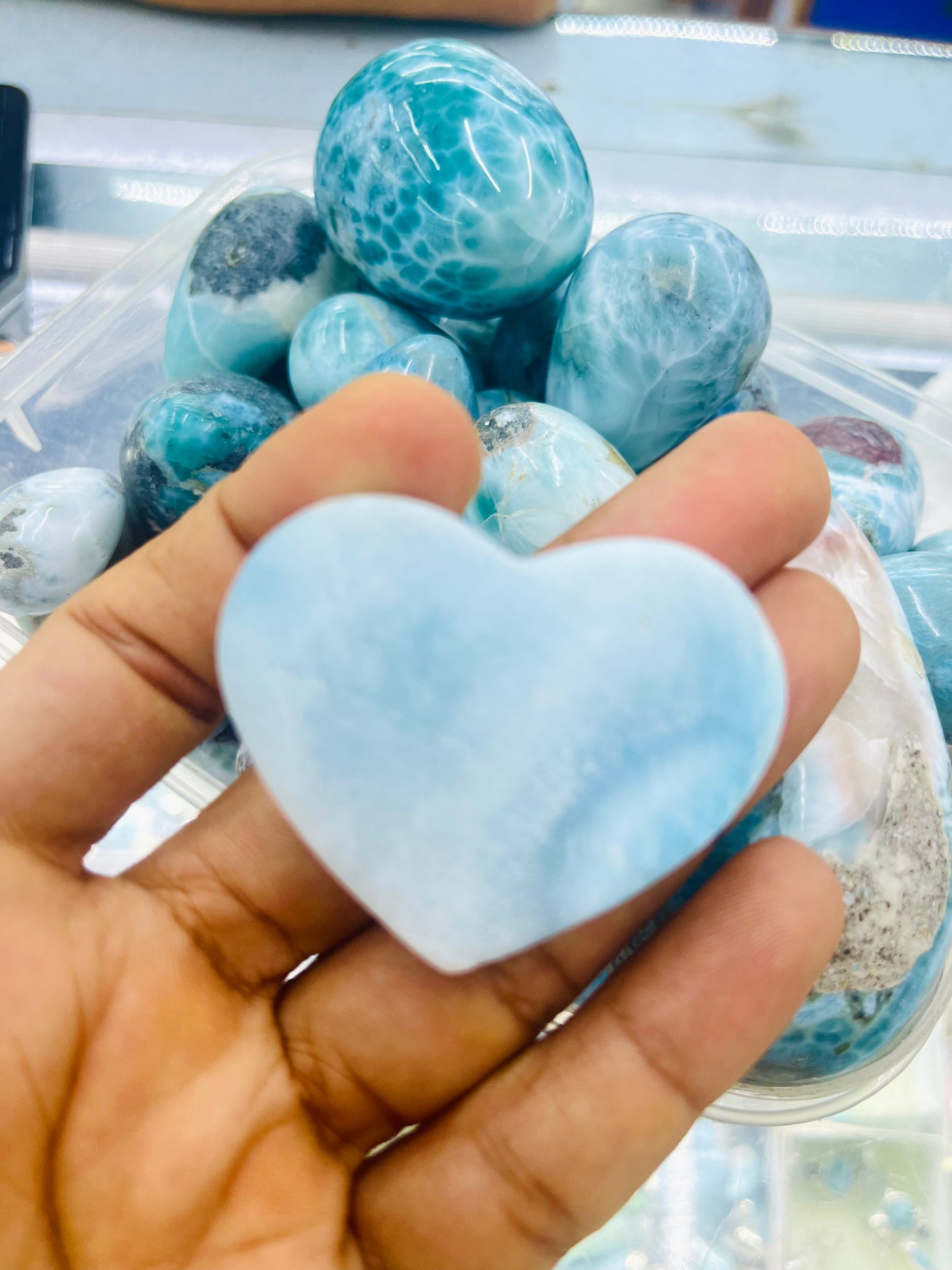 Big Larimar Heart Cabochon: Dominican Blue Crystal for Jewelry Making or Collection