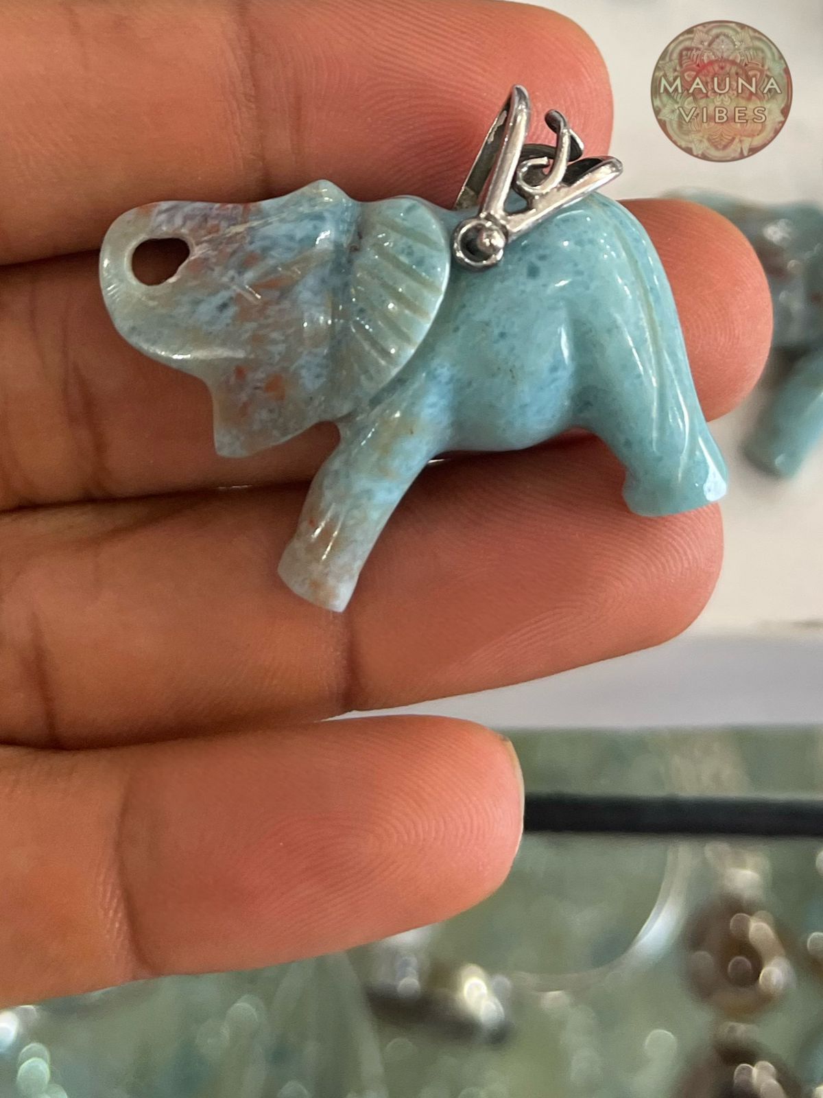 Larimar Elephant Pendant Necklace – 925 Sterling Silver – Genuine Dominican Larimar Stone