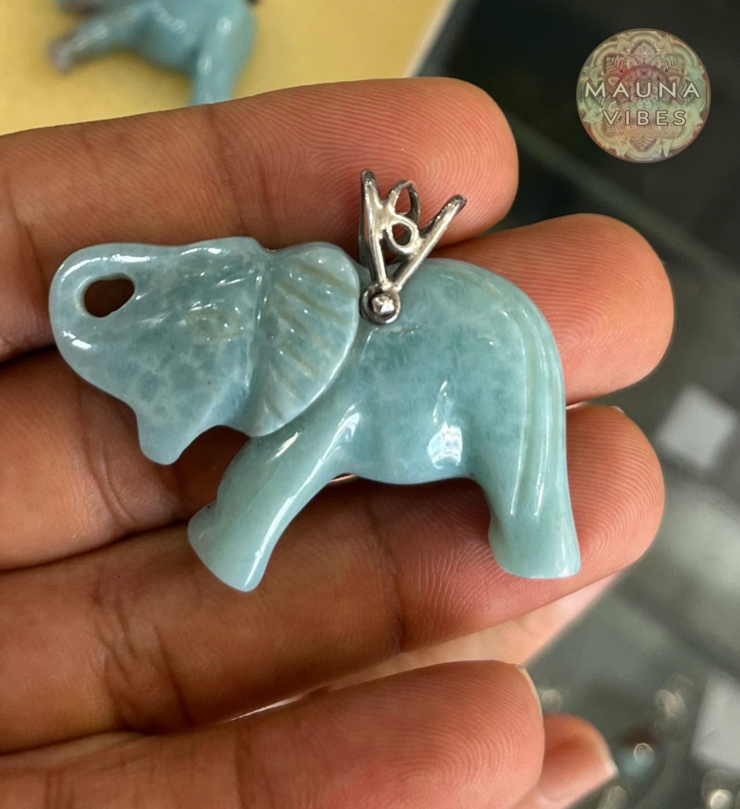 Larimar Elephant Pendant Necklace – 925 Sterling Silver – Genuine Dominican Larimar Stone