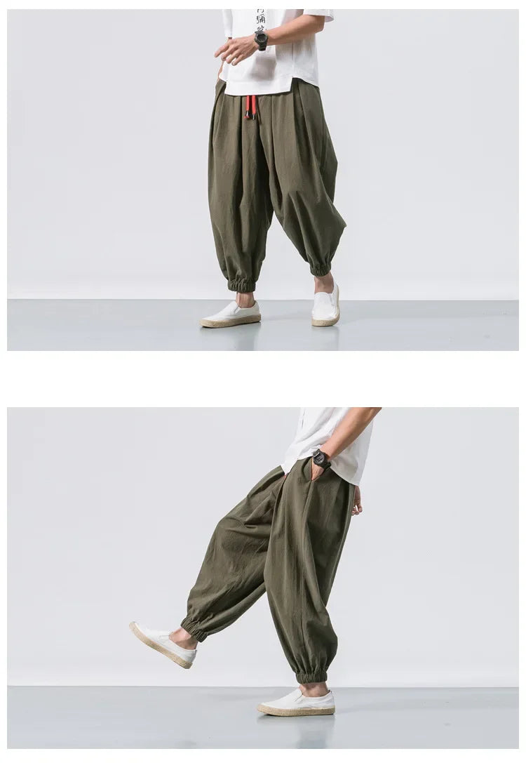 Pantalones de yoga estilo harén bohemio para hombre: pantalones holgados de verano de seda helada para meditación, ejercicio y ropa informal | Pantalones zanahoria de inspiración asiática