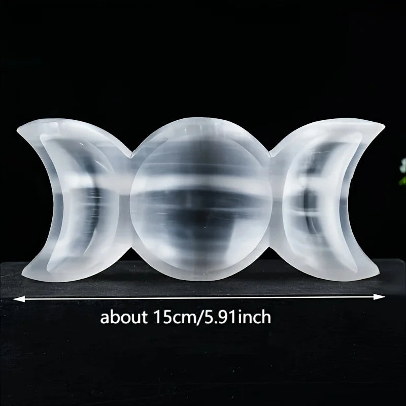 Cuenco de selenita de triple luna: cuenco de cristal de diosa de 15 cm para curación, rituales y decoración | Plato de altar lunar | Perfecto para el hogar o el spa.