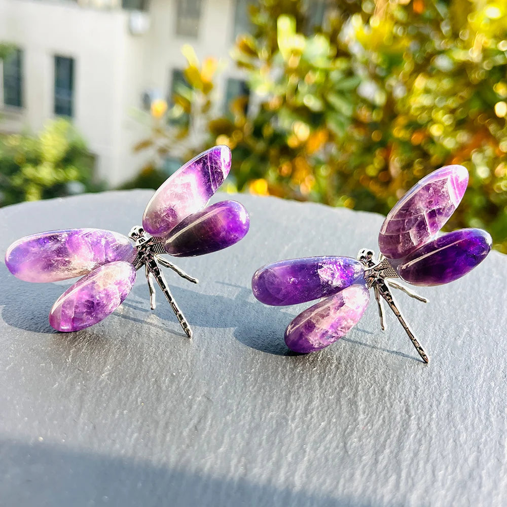 Dream Amethyst Dragonfly Ornament – 5.5–6.0cm (2.2–2.4") Handcrafted Crystal Insect Decor, Unique Spiritual Gift
