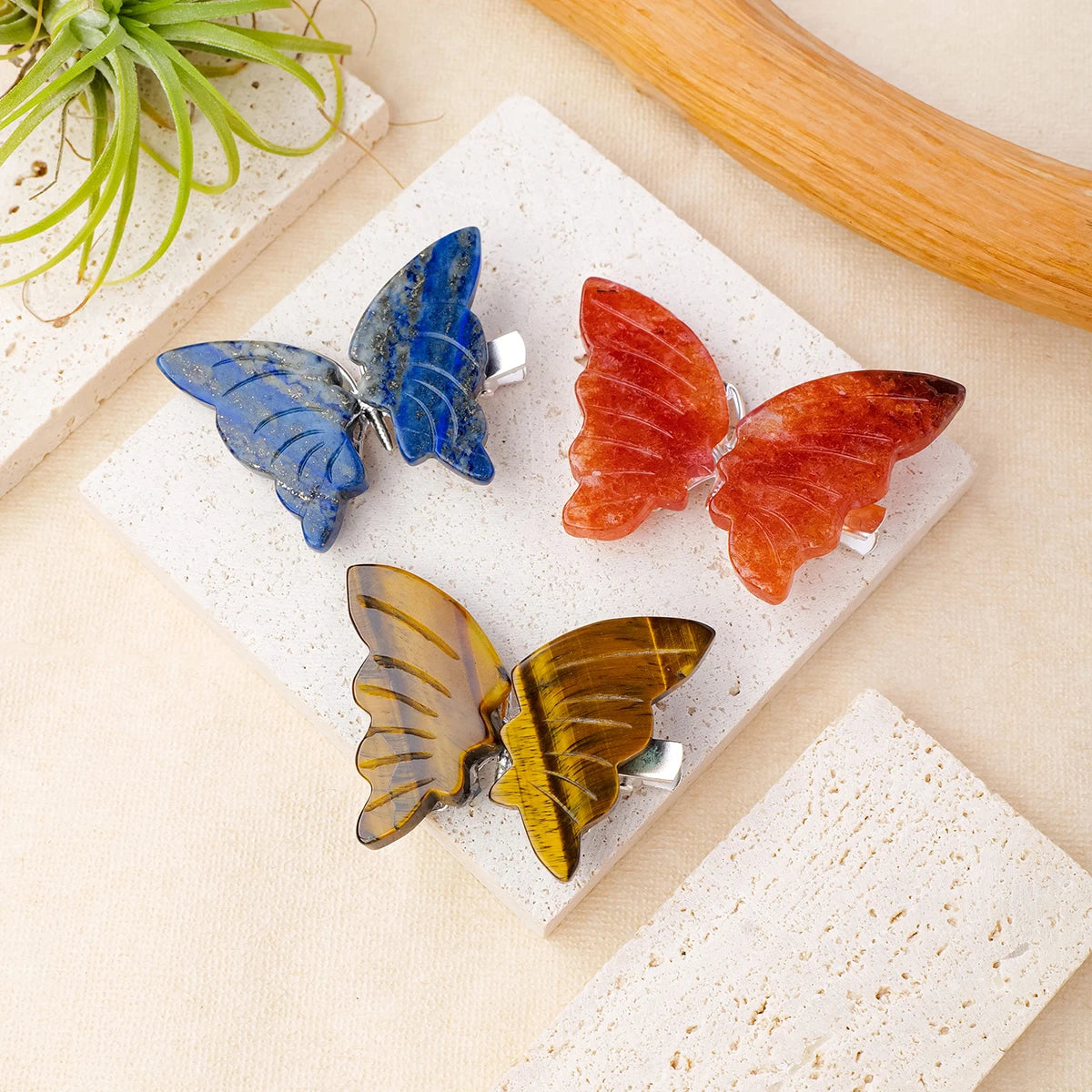 Crystal Gemstone Butterfly Hair Clip – Carved Natural Stones for Elegant Women’s Hairstyles