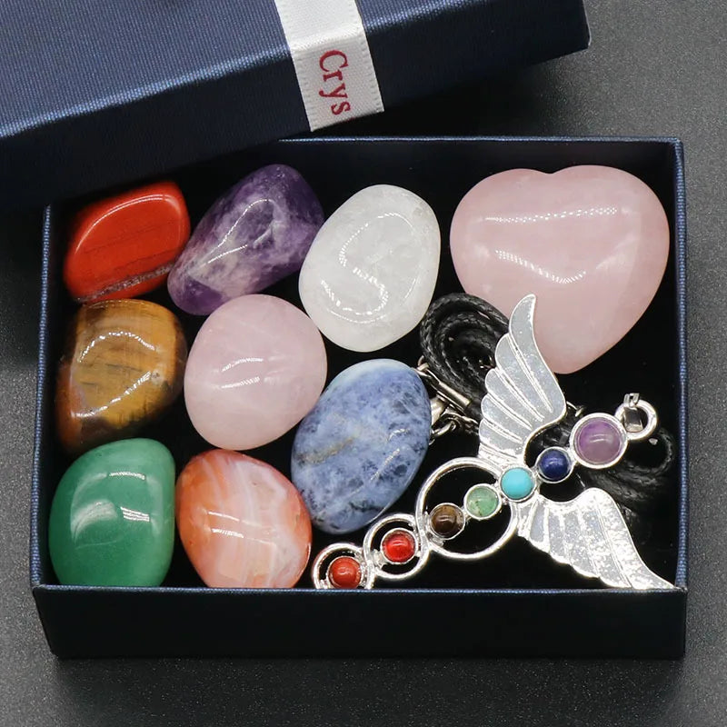 Natural Healing Quartz 7 Chakras Reiki Stones Mineral Collection Pendant Bracelet Necklace Jewelry Spiritual Products Gift Box