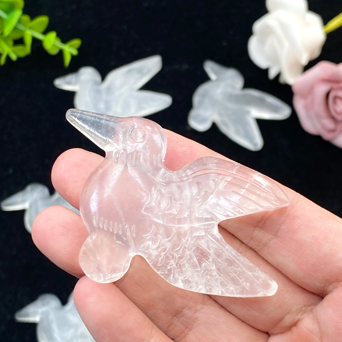 Clear Quartz Dove Carving – Hand-Carved Crystal Spiritual Bird Figurine for Collectors, Healing & Home Décor.