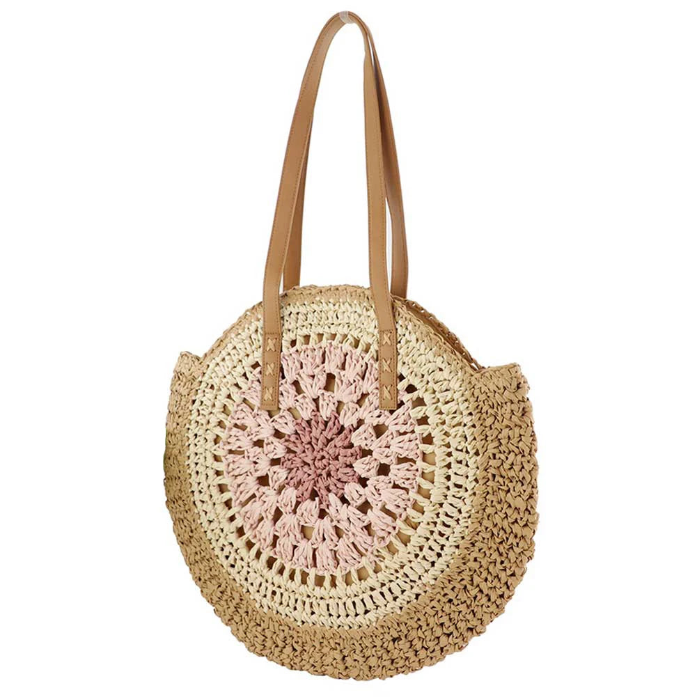 Bolso de playa bohemio de paja para mujer: un bolso con un toque de color para viajes y días de playa.