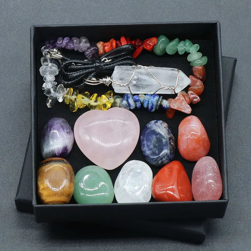 Natural Healing Quartz 7 Chakras Reiki Stones Mineral Collection Pendant Bracelet Necklace Jewelry Spiritual Products Gift Box