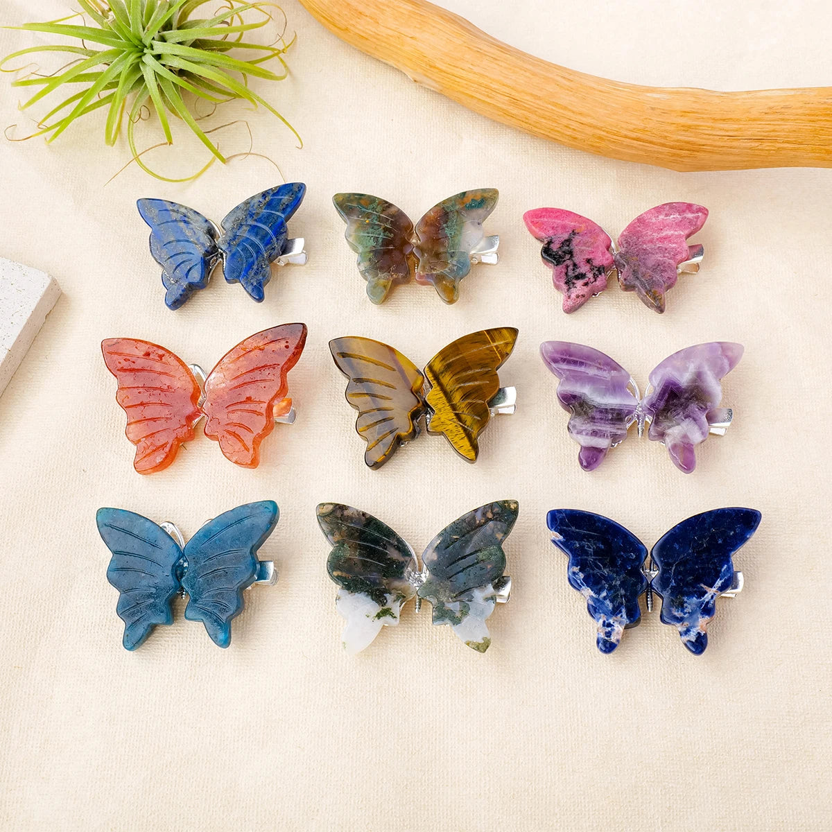 Crystal Gemstone Butterfly Hair Clip – Carved Natural Stones for Elegant Women’s Hairstyles