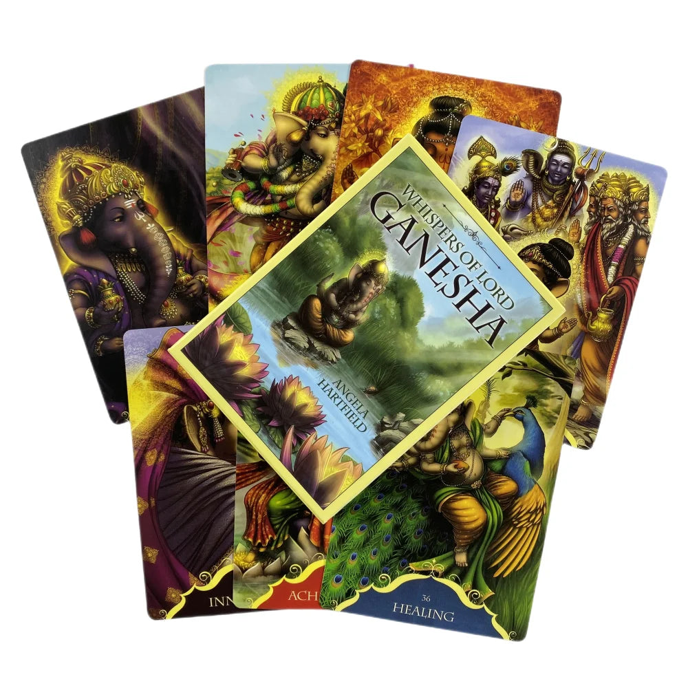 Whispers of Lord Ganesha Oracle Tarot Cards – 50 Full-Color Spiritual Guidance Deck | Divine Wisdom & Insight.