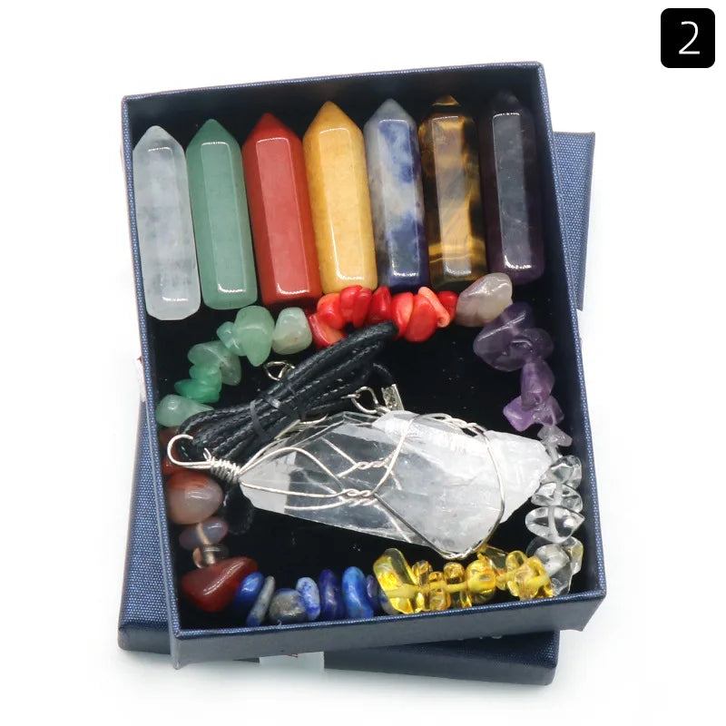 Natural Healing Quartz 7 Chakras Reiki Stones Mineral Collection Pendant Bracelet Necklace Jewelry Spiritual Products Gift Box