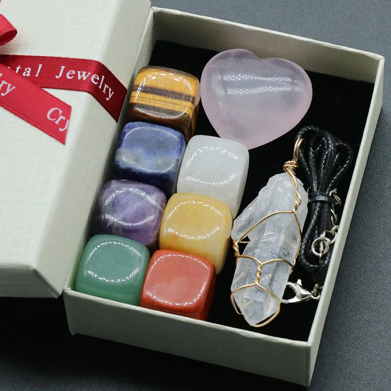Natural Healing Quartz 7 Chakras Reiki Stones Mineral Collection Pendant Bracelet Necklace Jewelry Spiritual Products Gift Box