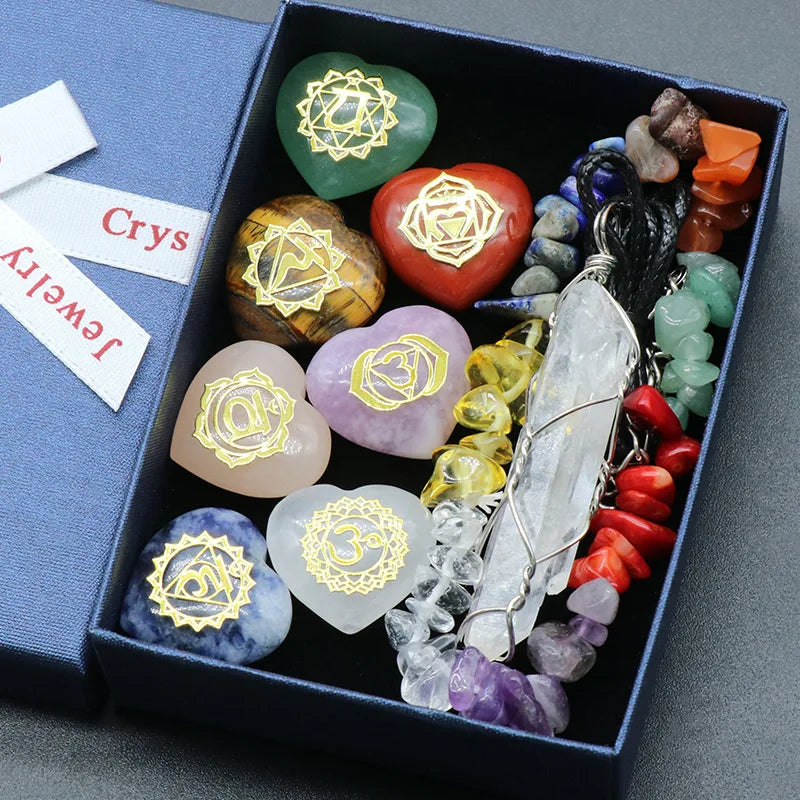 Natural Healing Quartz 7 Chakras Reiki Stones Mineral Collection Pendant Bracelet Necklace Jewelry Spiritual Products Gift Box