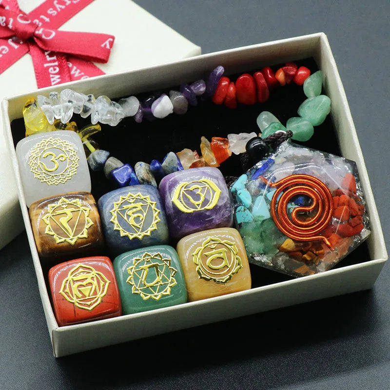 Natural Healing Quartz 7 Chakras Reiki Stones Mineral Collection Pendant Bracelet Necklace Jewelry Spiritual Products Gift Box