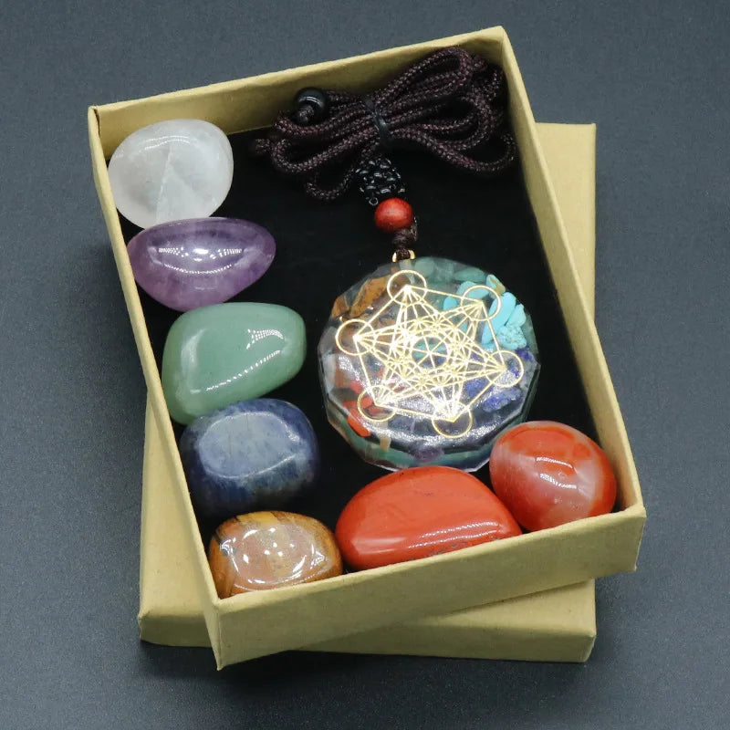 Natural Healing Quartz 7 Chakras Reiki Stones Mineral Collection Pendant Bracelet Necklace Jewelry Spiritual Products Gift Box