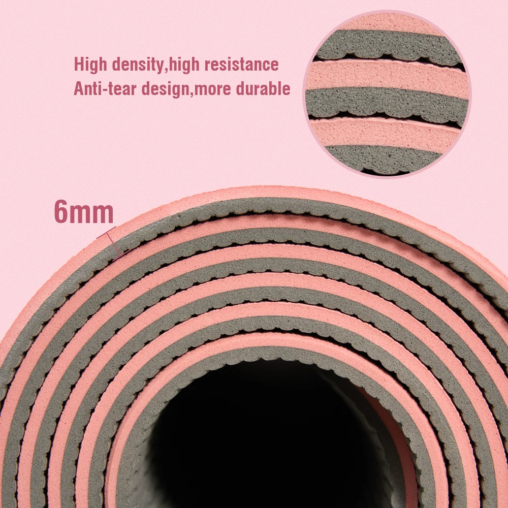 Tapete de ioga e pilates de alta qualidade, ecológico, com poses impressas – Tapete de exercícios antiderrapante TPE de 6 mm para casa e estúdio – Verde menta ou rosa claro – 183 x 57 cm