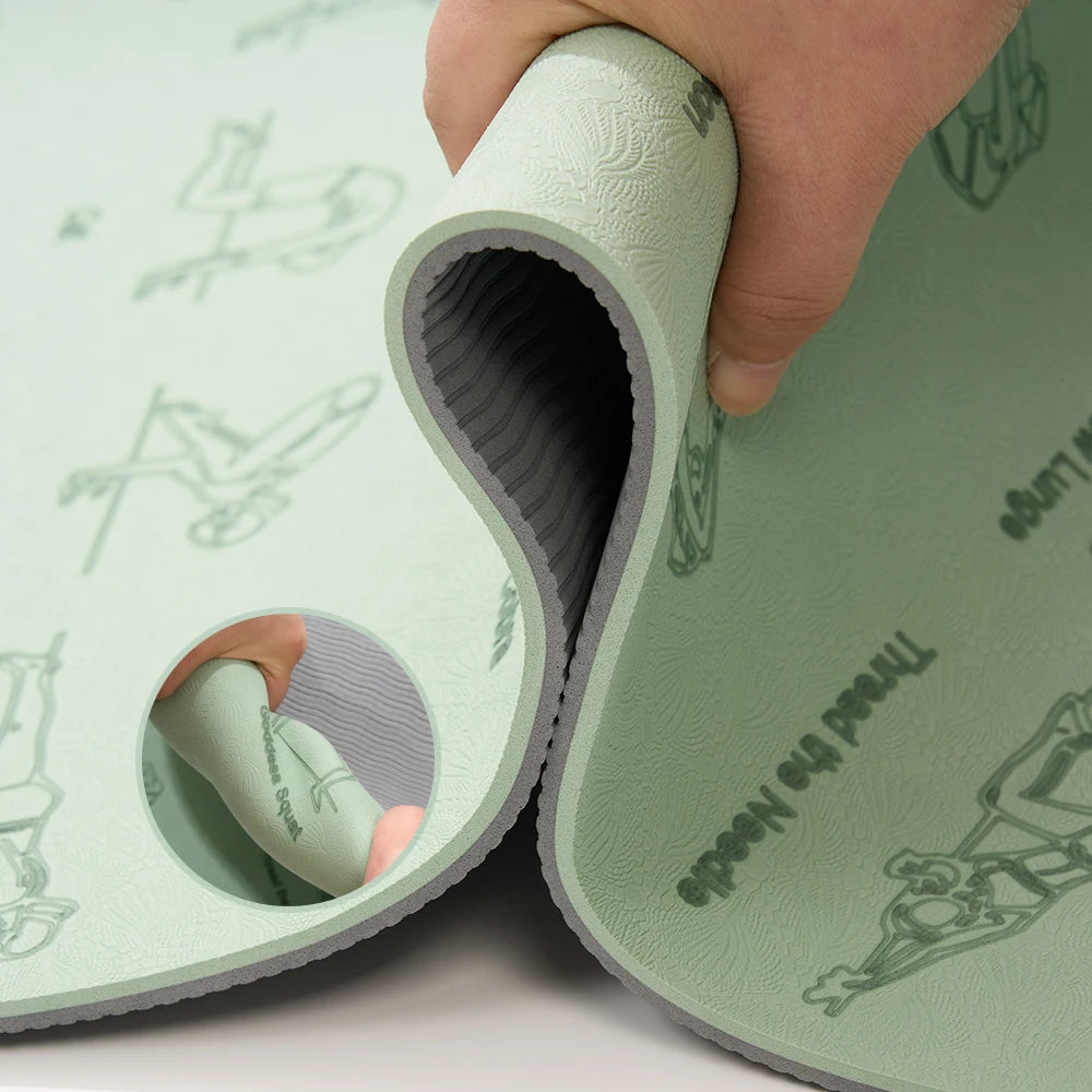 Tapete de ioga e pilates de alta qualidade, ecológico, com poses impressas – Tapete de exercícios antiderrapante TPE de 6 mm para casa e estúdio – Verde menta ou rosa claro – 183 x 57 cm