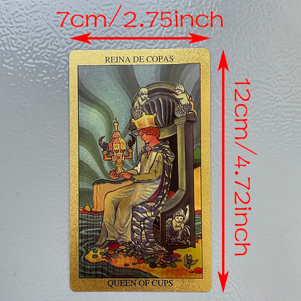 Baraja de Tarot El Loco – 78 Cartas Doradas en Español e Inglés – Incluye Guía Física para Principiantes y Expertos.