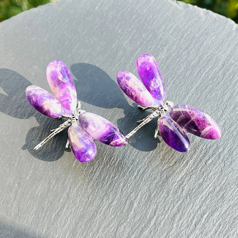 Dream Amethyst Dragonfly Ornament – 5.5–6.0cm (2.2–2.4") Handcrafted Crystal Insect Decor, Unique Spiritual Gift