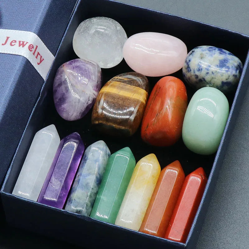 Natural Healing Quartz 7 Chakras Reiki Stones Mineral Collection Pendant Bracelet Necklace Jewelry Spiritual Products Gift Box
