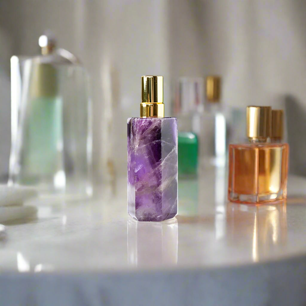 Botellas pulverizadoras de piedras preciosas de cristal natural: dispensadores artesanales de cristal natural para aceites esenciales, tónicos y productos para el cuidado de la piel (10 ml y 30 ml)