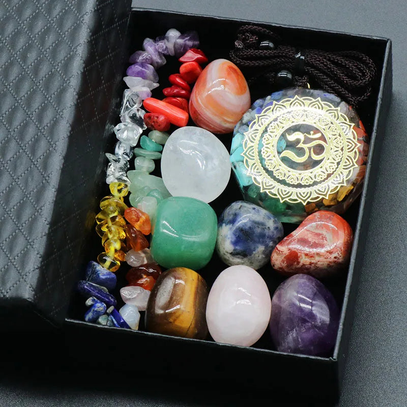 Natural Healing Quartz 7 Chakras Reiki Stones Mineral Collection Pendant Bracelet Necklace Jewelry Spiritual Products Gift Box