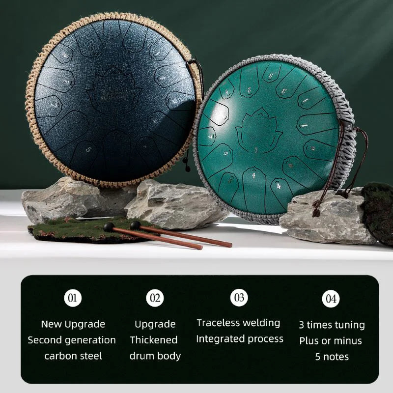 Sound Healing Steel Tongue Drum – 13” | 15-Note C Tone for Deep Relaxation, Meditation & Healing