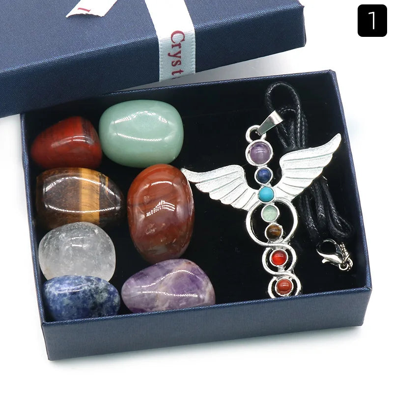 Natural Healing Quartz 7 Chakras Reiki Stones Mineral Collection Pendant Bracelet Necklace Jewelry Spiritual Products Gift Box