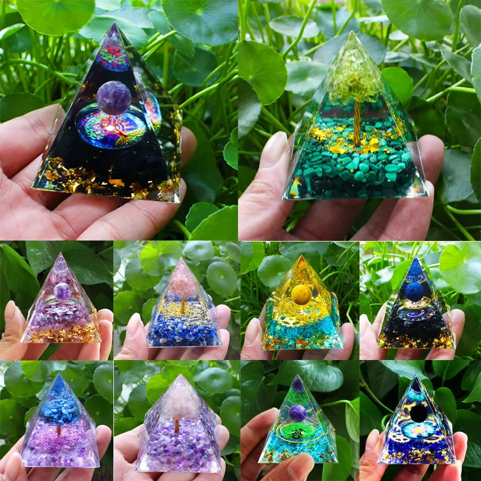 Pirâmide de Energia Orgonite com Pedras Naturais – Cura com Cristais, Ferramenta de Chakra, Proteção de Cobre, Anti-Radiação e EMF - Presente Espiritual Perfeito