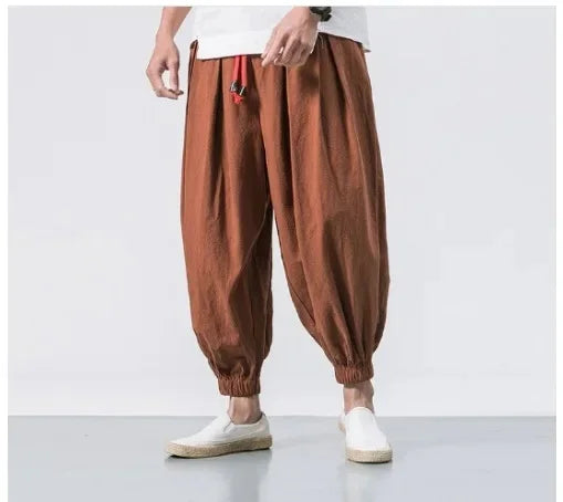 Pantalones de yoga estilo harén bohemio para hombre: pantalones holgados de verano de seda helada para meditación, ejercicio y ropa informal | Pantalones zanahoria de inspiración asiática