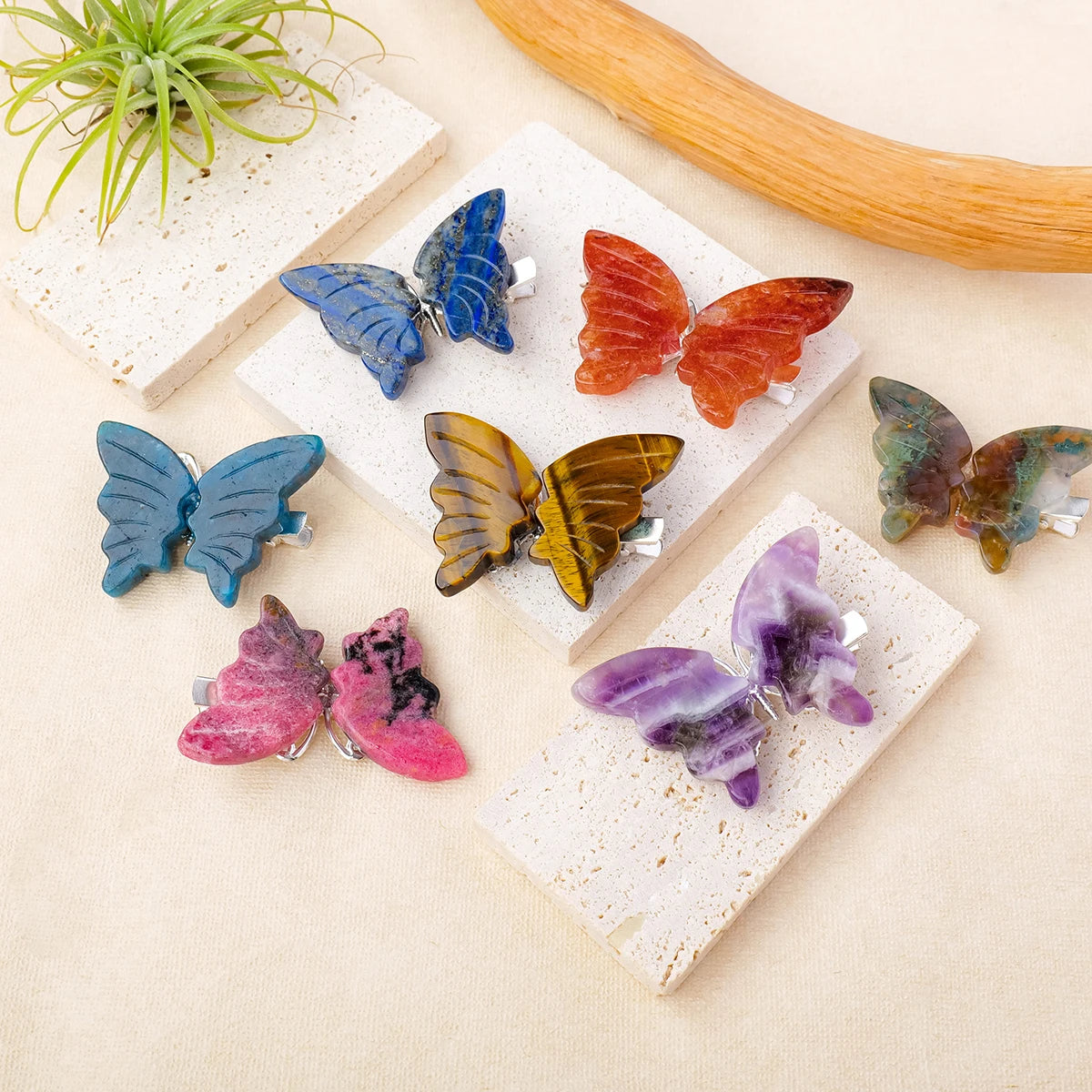 Crystal Gemstone Butterfly Hair Clip – Carved Natural Stones for Elegant Women’s Hairstyles