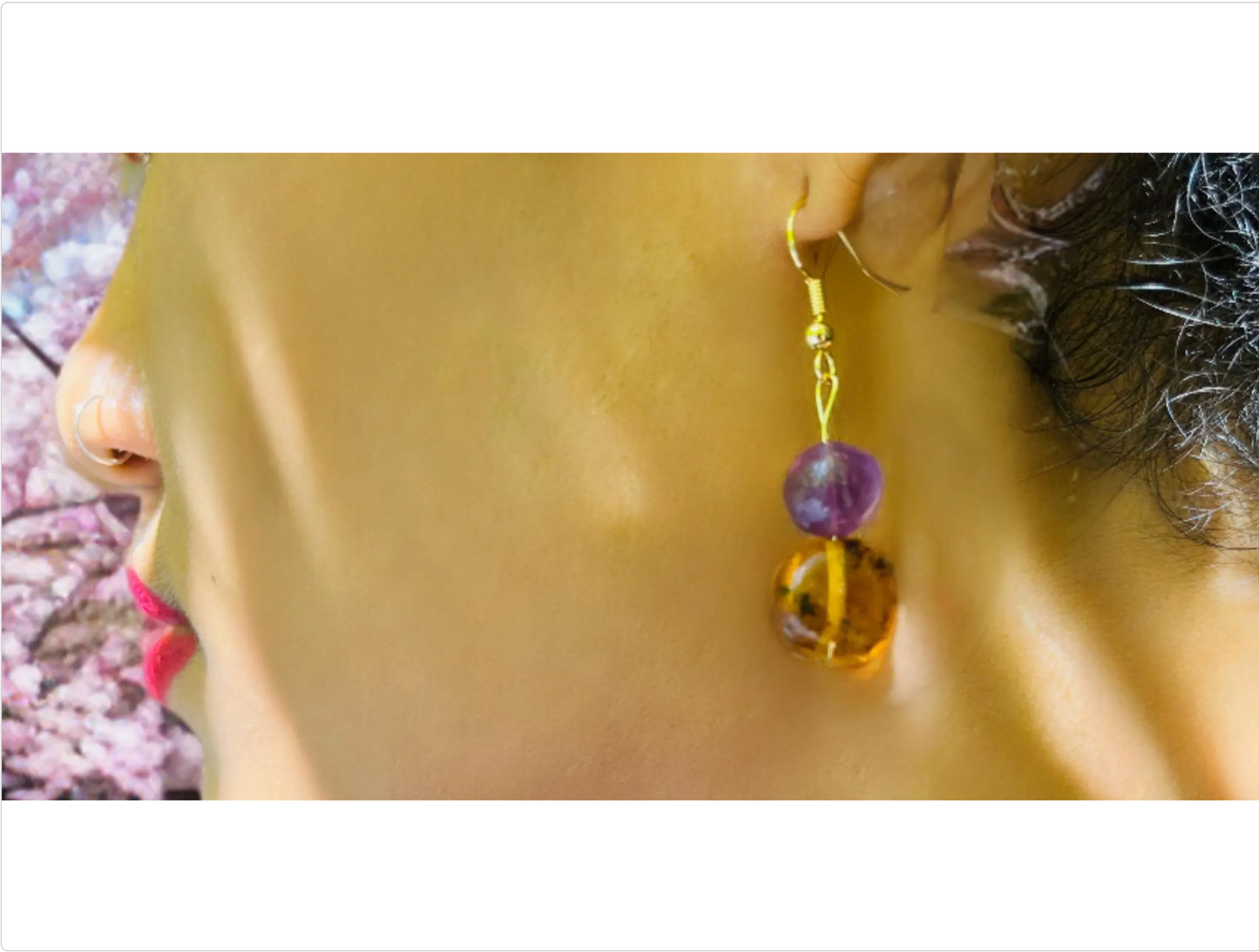 Conjunto de collar, pulsera y pendientes de ámbar y amatista para mujer. Ámbar dominicano y amatista brasileña genuinos de alta calidad. Joyería de alta gama.