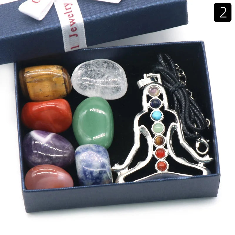 Natural Healing Quartz 7 Chakras Reiki Stones Mineral Collection Pendant Bracelet Necklace Jewelry Spiritual Products Gift Box