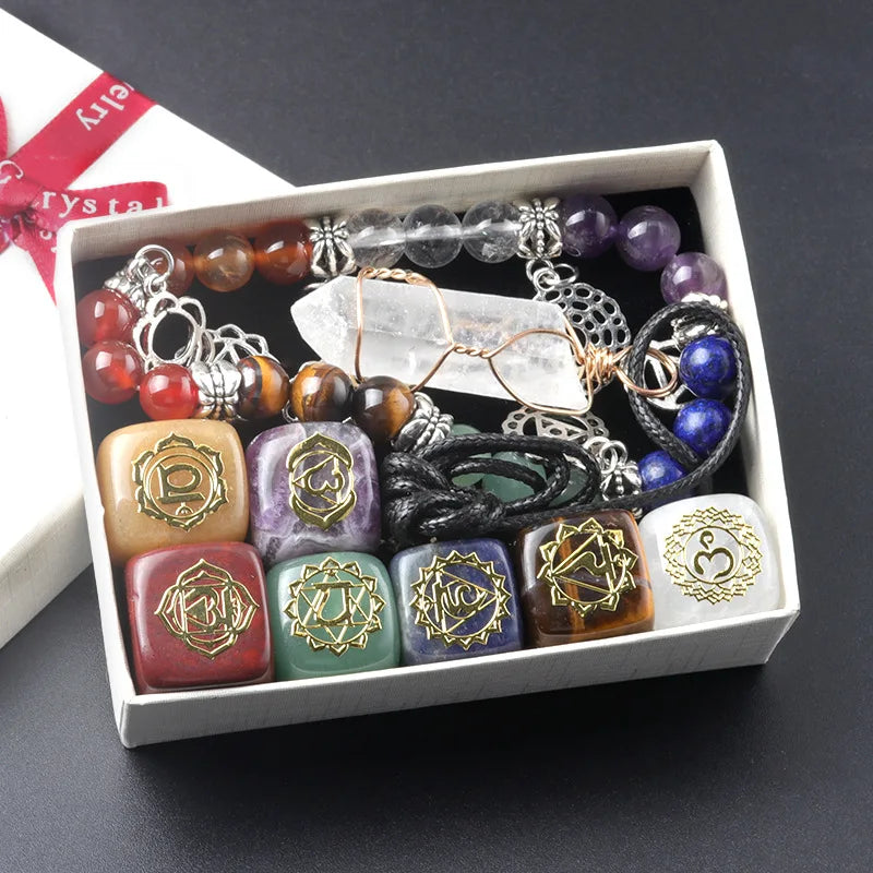 Natural Healing Quartz 7 Chakras Reiki Stones Mineral Collection Pendant Bracelet Necklace Jewelry Spiritual Products Gift Box