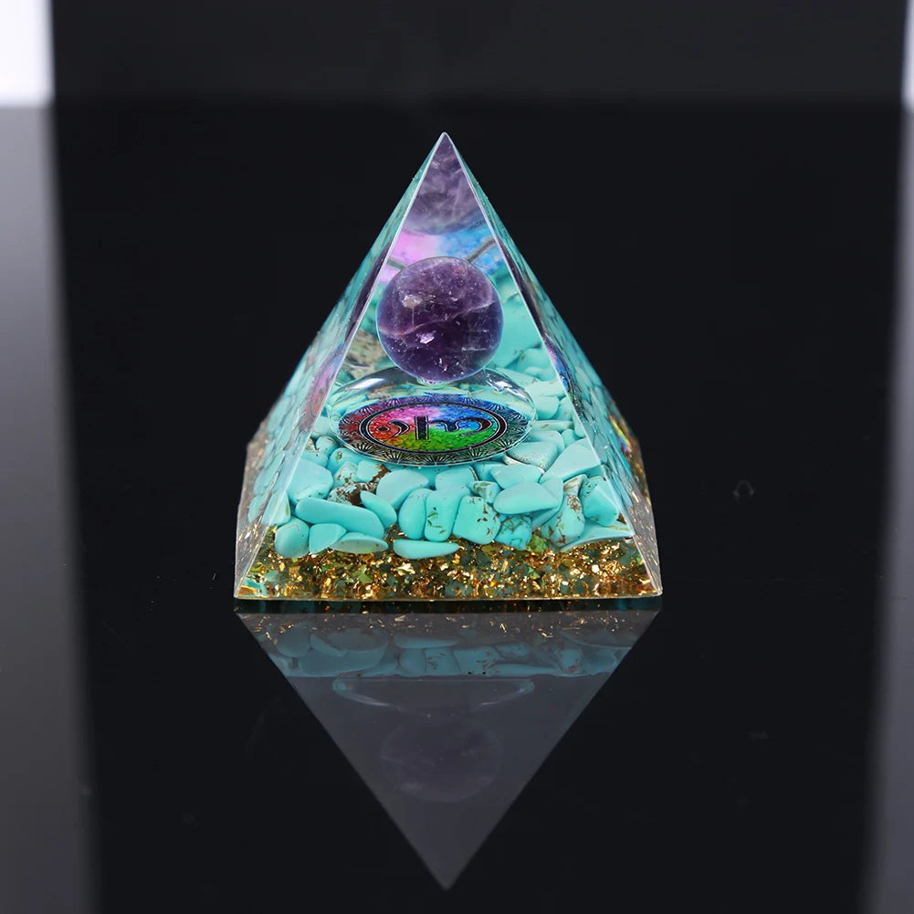 Pirâmide de Energia Orgonite com Pedras Naturais – Cura com Cristais, Ferramenta de Chakra, Proteção de Cobre, Anti-Radiação e EMF - Presente Espiritual Perfeito
