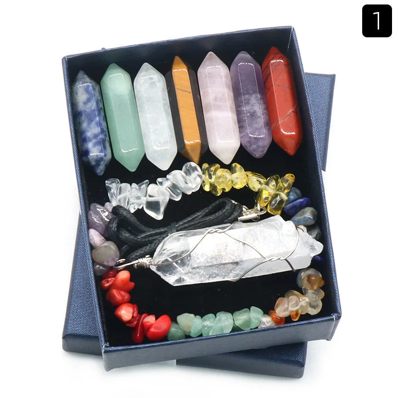 Natural Healing Quartz 7 Chakras Reiki Stones Mineral Collection Pendant Bracelet Necklace Jewelry Spiritual Products Gift Box