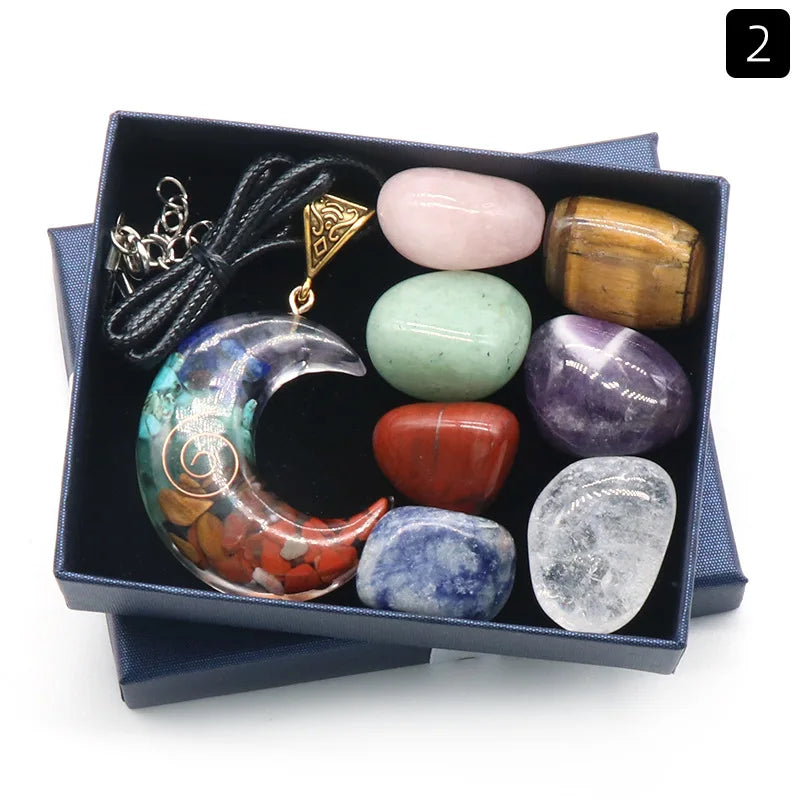 Natural Healing Quartz 7 Chakras Reiki Stones Mineral Collection Pendant Bracelet Necklace Jewelry Spiritual Products Gift Box