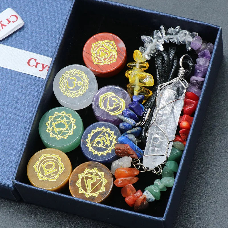 Natural Healing Quartz 7 Chakras Reiki Stones Mineral Collection Pendant Bracelet Necklace Jewelry Spiritual Products Gift Box
