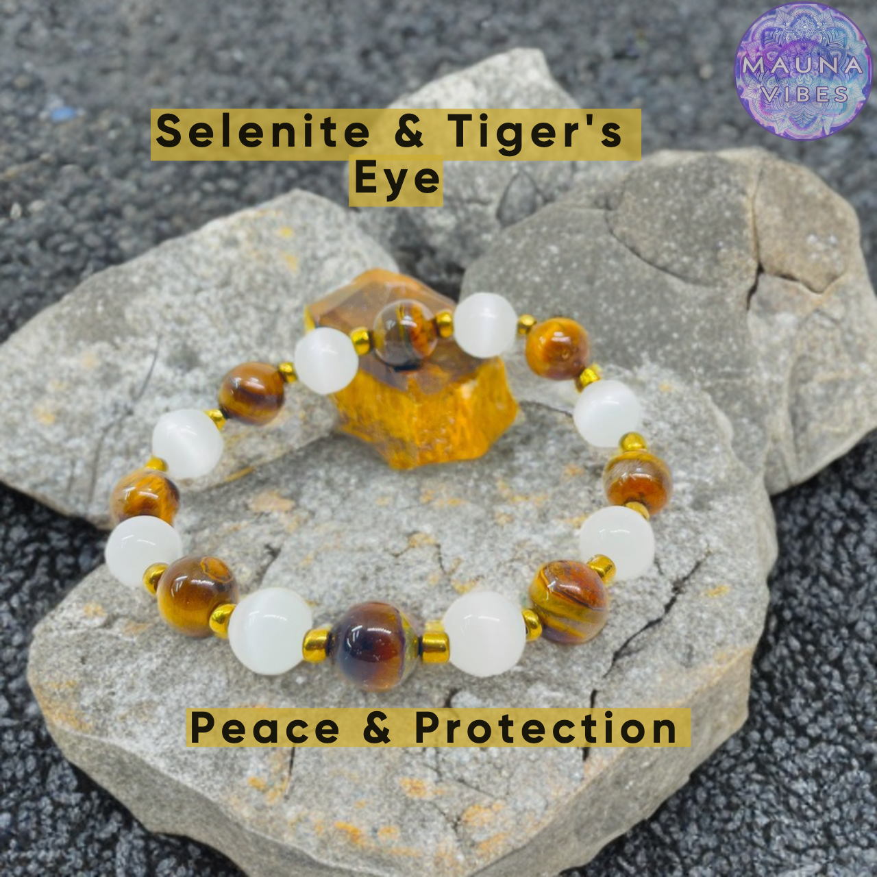 Pulsera de ojo de tigre y selenita: para fuerza, claridad y protección | Pulsera unisex con cuentas de 8 mm a 10 mm para hombres y mujeres.
