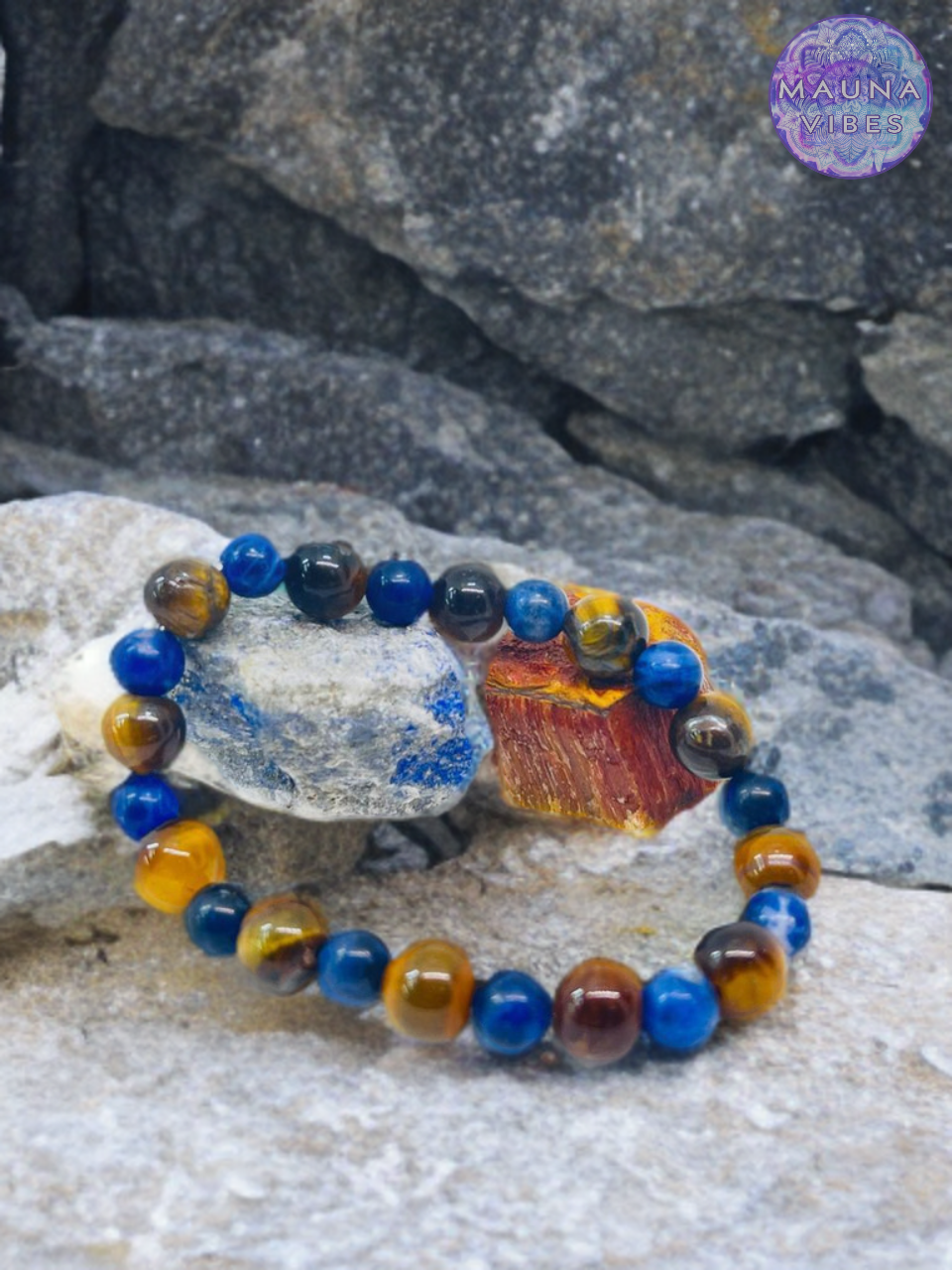 Pulsera de ojo de tigre y sodalita para hombre y mujer: fuerza, conexión a tierra, sabiduría, protección, confianza y equilibrio interior.