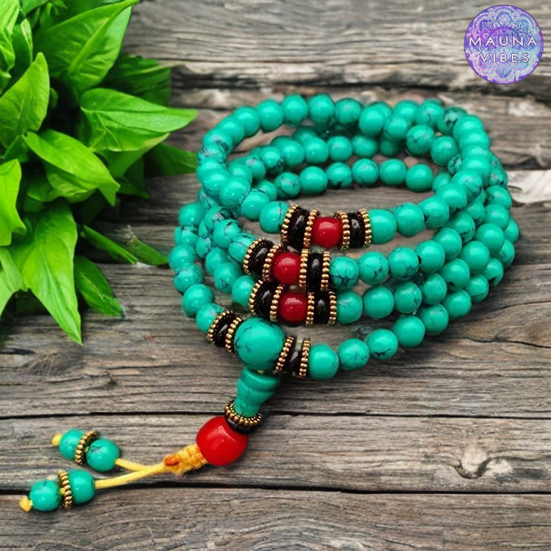 Pulsera/collar Mala de turquesa y howlita con 108 cuentas: cuentas de 6 mm para meditación, manifestación y curación.