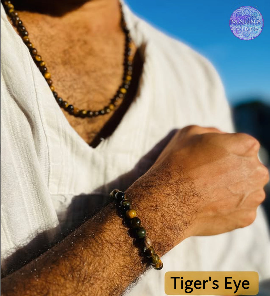 Colar de olho de tigre masculino • Pulseira masculina • Joias masculinas • Olho de tigre • Colar de contas para homens • Colar masculino • Estilo boho • Colar de pedras preciosas feito à mão