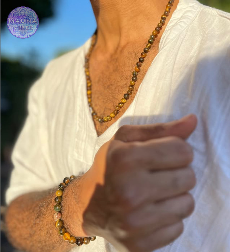 Colar de olho de tigre masculino • Pulseira masculina • Joias masculinas • Olho de tigre • Colar de contas para homens • Colar masculino • Estilo boho • Colar de pedras preciosas feito à mão